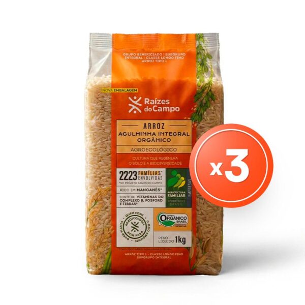 Pack - 3 Unidades de Arroz Agulhinha Integral Orgânico 1kg