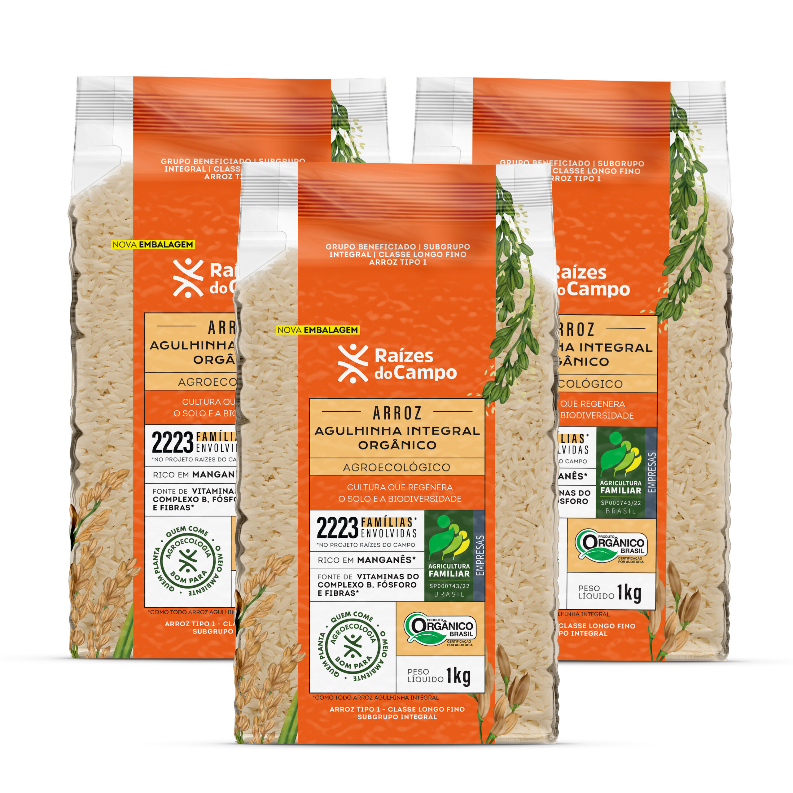 Kit 3 Unidades de Arroz Integral Orgânico 1kg