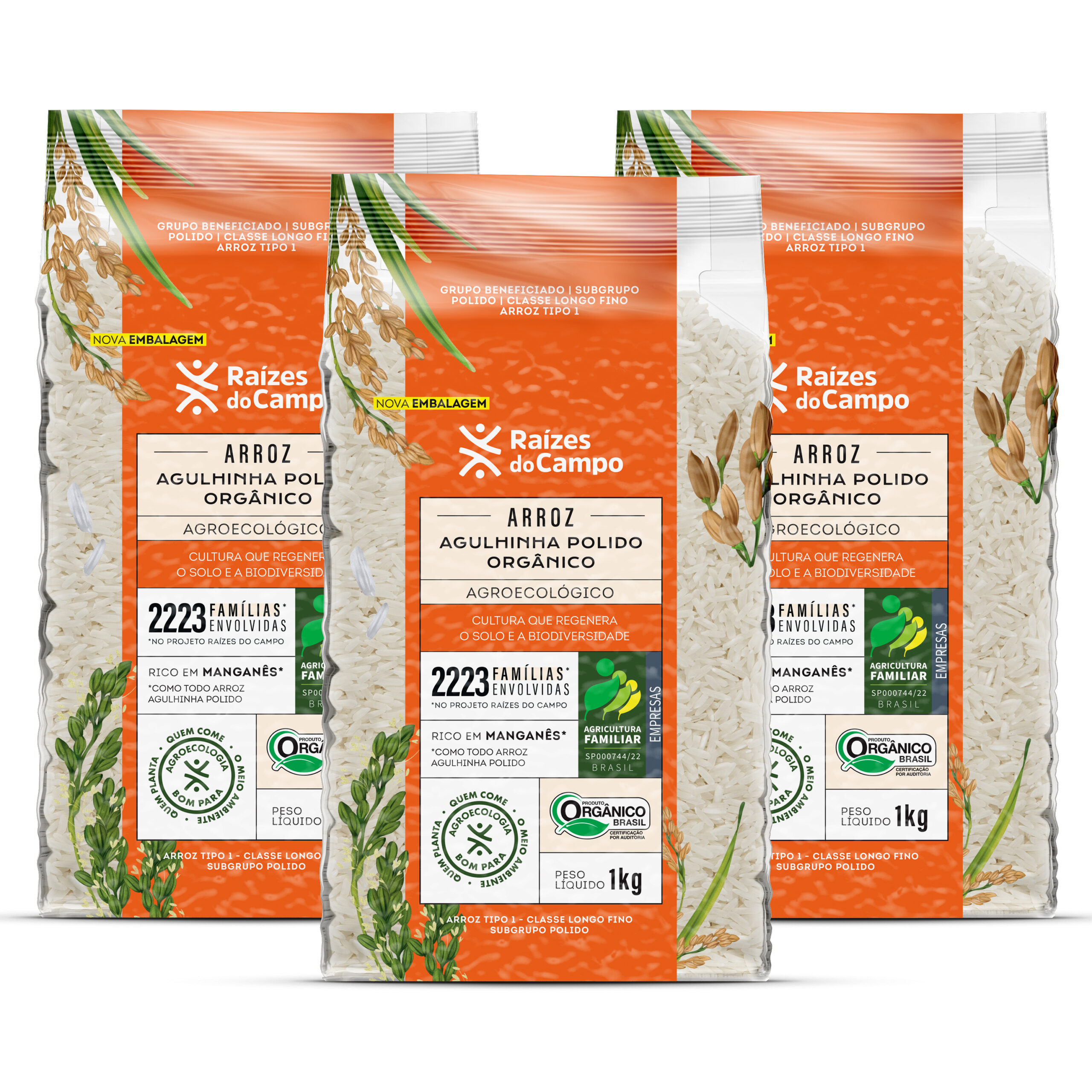 Kit 3 Unidades de Arroz Branco Orgânico 1kg