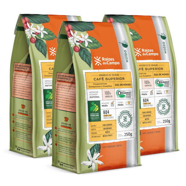 Café Orgânico Torrado e Moído 250g (Pack com 3)