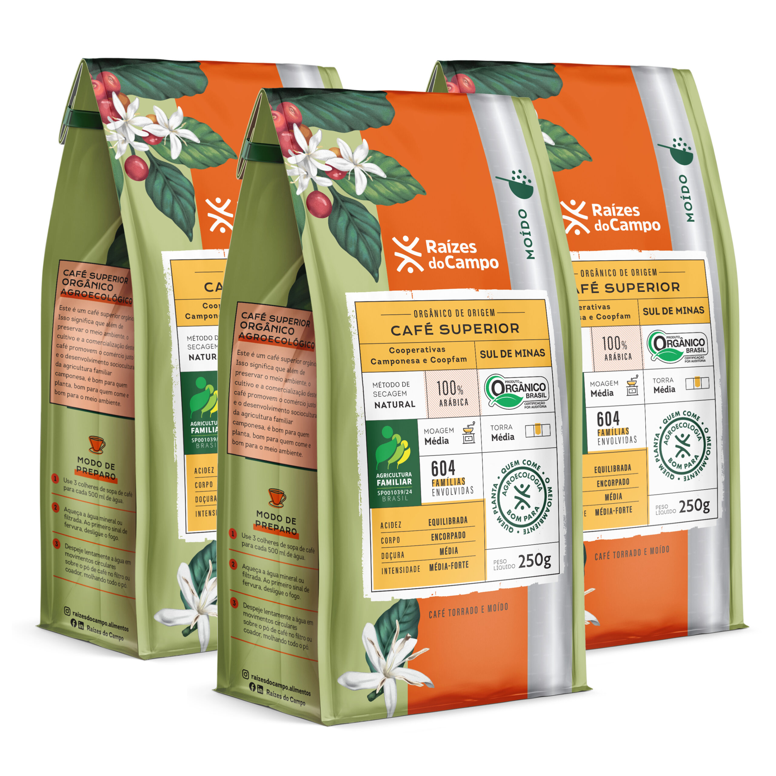 Café Orgânico Torrado e Moído 250g (Pack com 3)