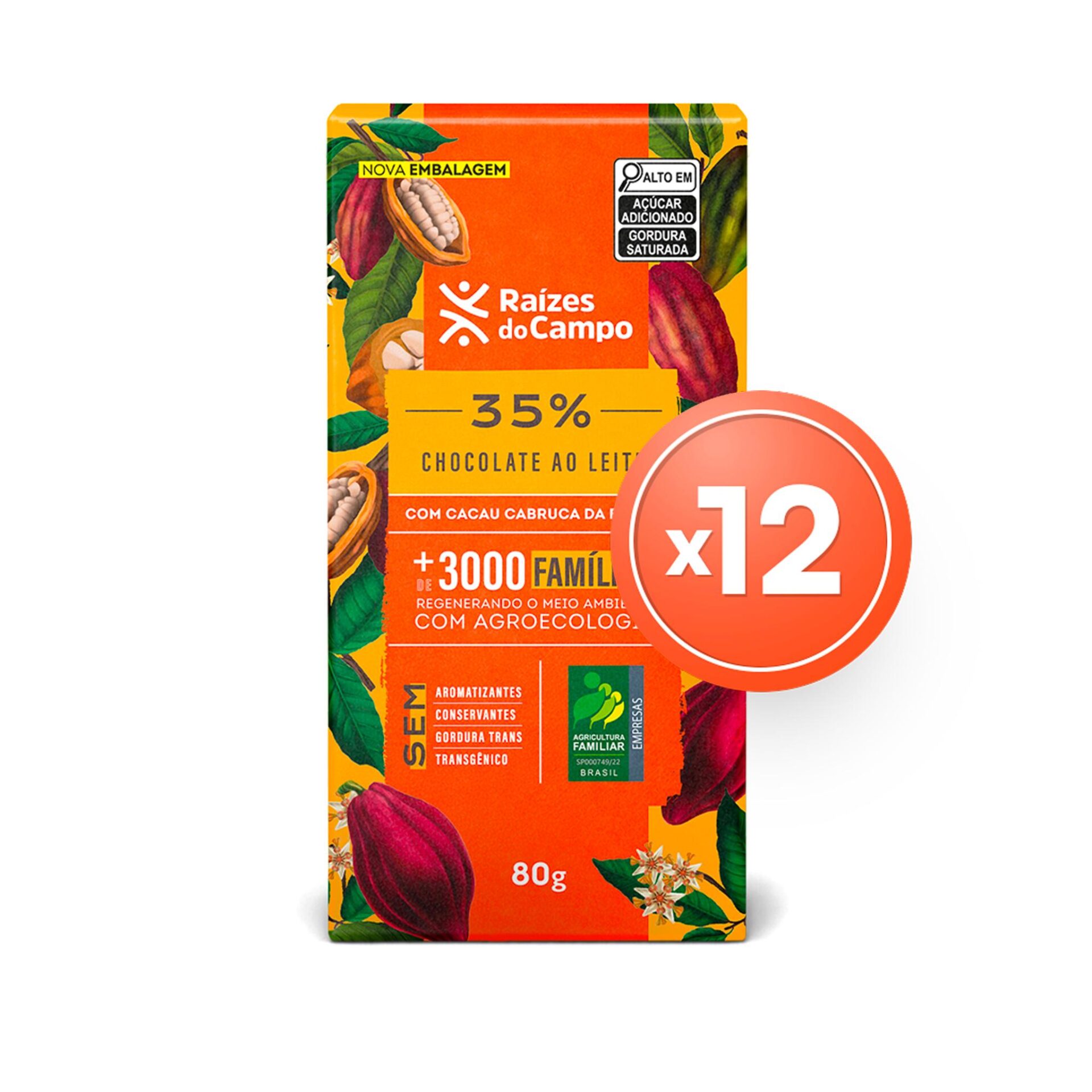 Pack - 12 Unidades de Chocolate ao Leite 35% Cacau (80g)