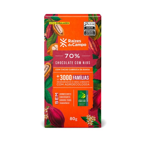 Chocolate Amargo 70% Cacau com Nibs (80g)