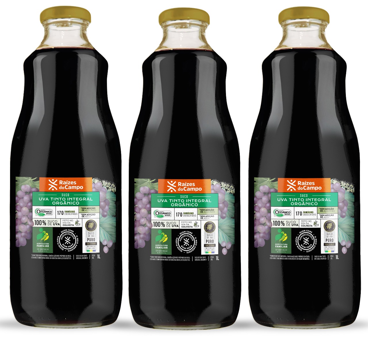 Kit 3 Unidades de Suco de Uva Integral Orgânico 1 Litro