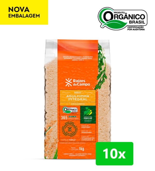 Arroz Agulhinha Integral Orgânico 1kg (Pack com 10)