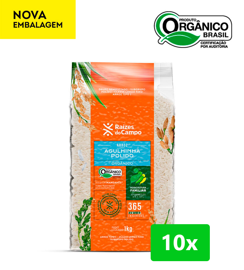Arroz Agulhinha Polido Orgânico 1kg (Pack com 10)