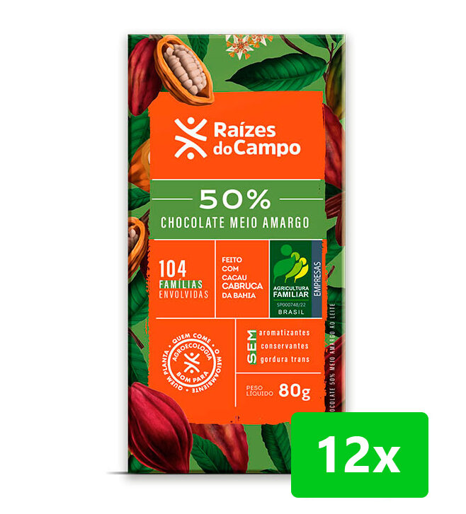 Chocolate Meio Amargo 50% Cacau 80g (Pack com 12)