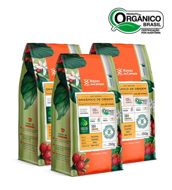 Café Orgânico Torrado e Moído 250g (Pack com 3)