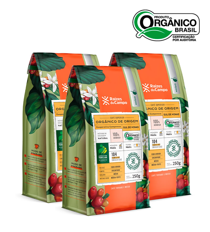 Café Orgânico Torrado e Moído 250g (Pack com 3)
