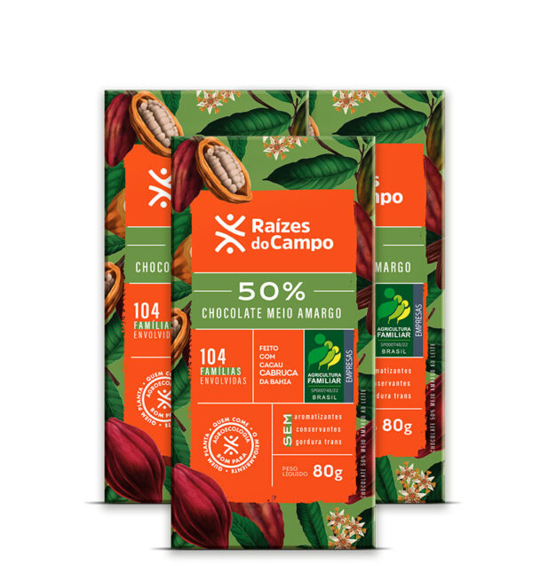 Chocolate Meio Amargo 50% Cacau 80g (Pack com 3)