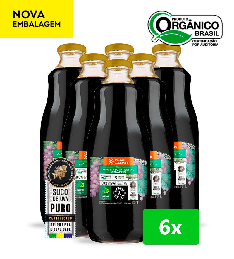 Suco de Uva Integral Orgânico 1 Litro (Pack com 6)