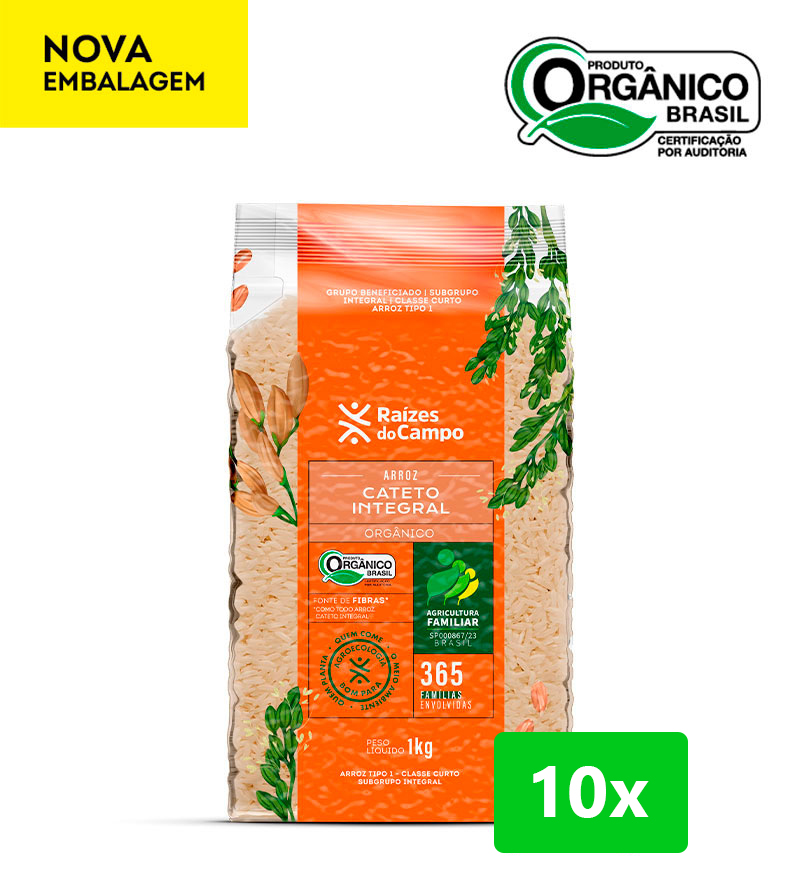 Arroz Cateto Integral Orgânico 1kg (Pack com 10)