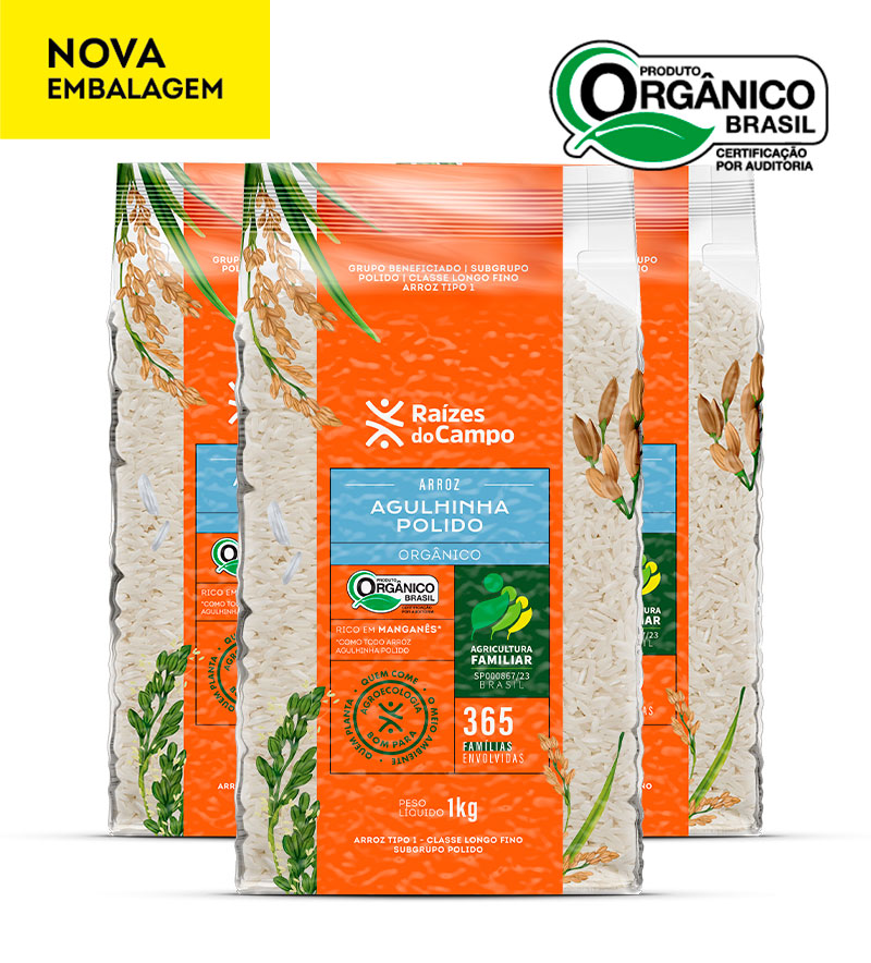 Arroz Agulhinha Polido Orgânico 1kg (Pack com 3)