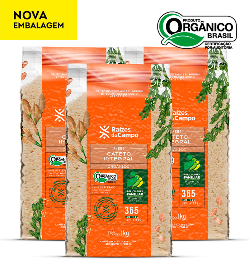 Arroz Cateto Integral Orgânico 1kg (Pack com 3)