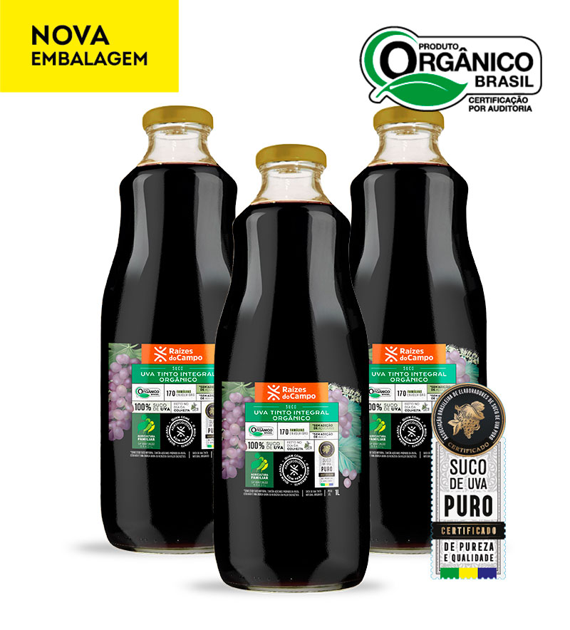 Suco de Uva Integral Orgânico 1 Litro (Pack com 3)