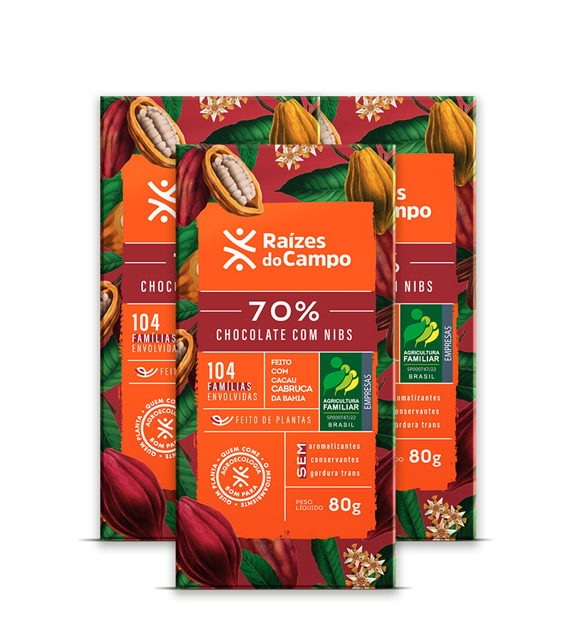Chocolate Amargo 70% Cacau com Nibs 80g (Pack com 3)