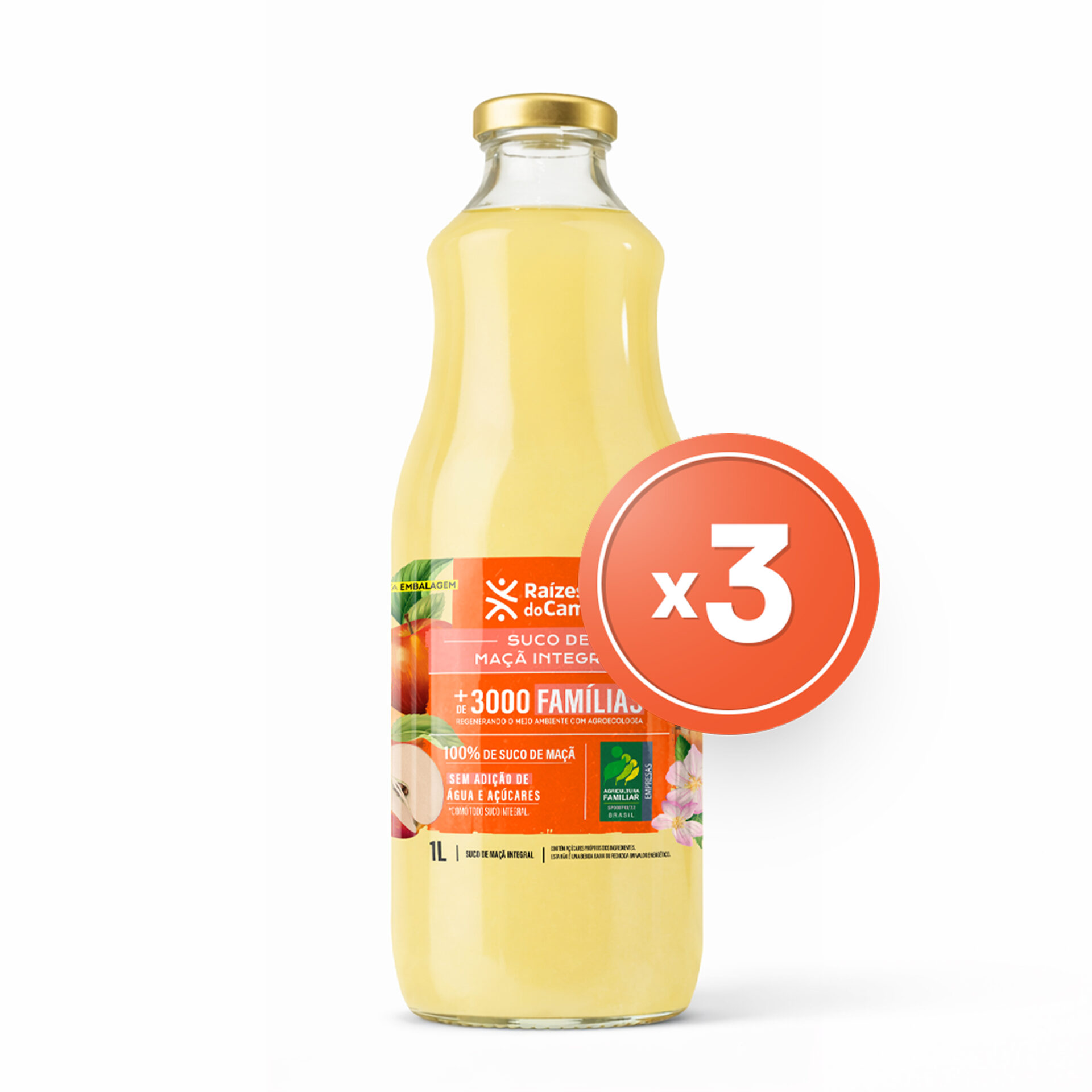 Pack - 3 unidades de Suco de Maçã Integral (1 Litro)
