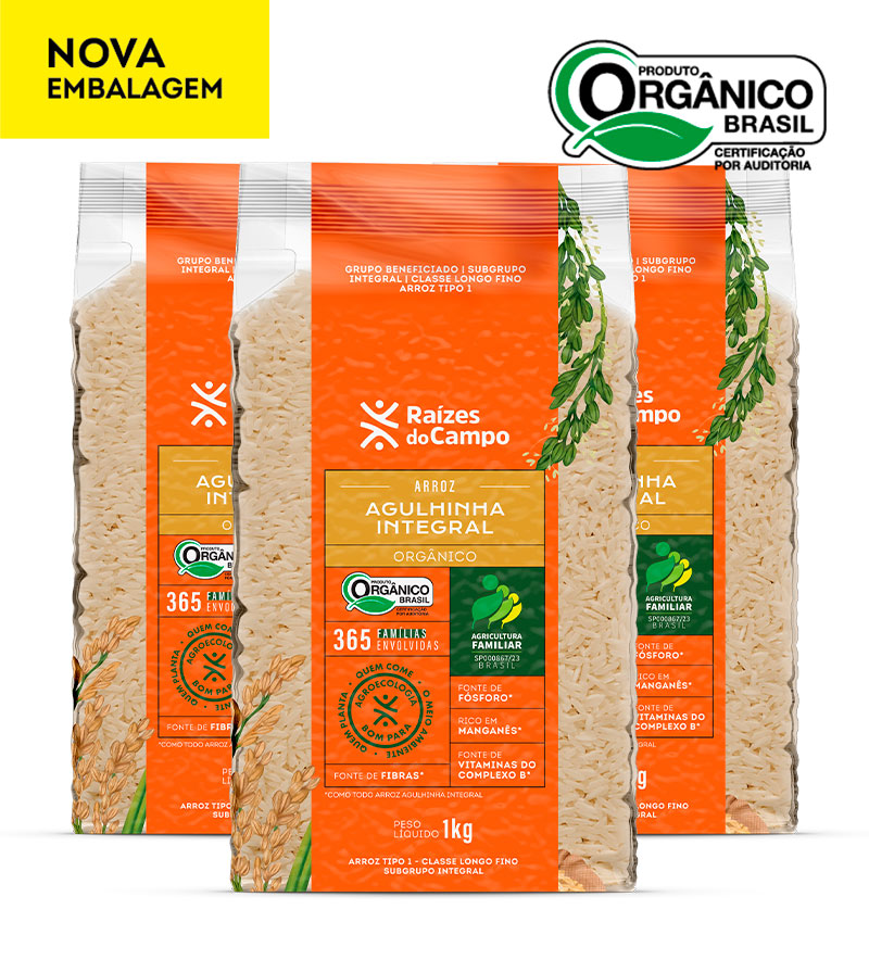 Arroz Agulhinha Integral Orgânico 1kg (Pack com 3)