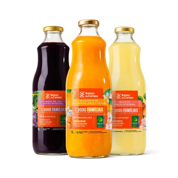 Pack - 3 Unidades de Sucos (1 Litro): Uva Integral, Maçã Integral e Misto de Tangerina, Maçã e Manga